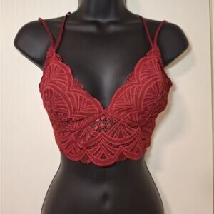 Dark Red or Burgundy Strappy, Scalloped Lace Bralette